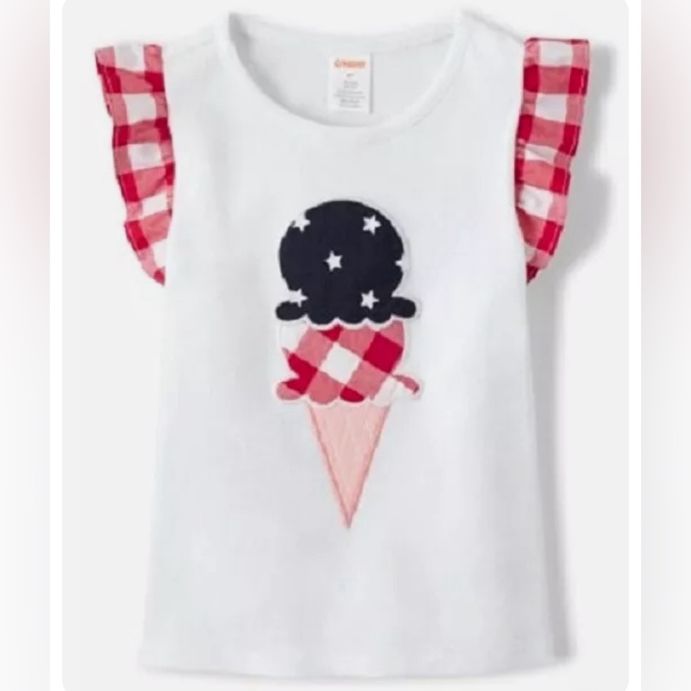 Gymboree NWT still in bag, 5T American flag ice cream shirt with ruffled sleeves